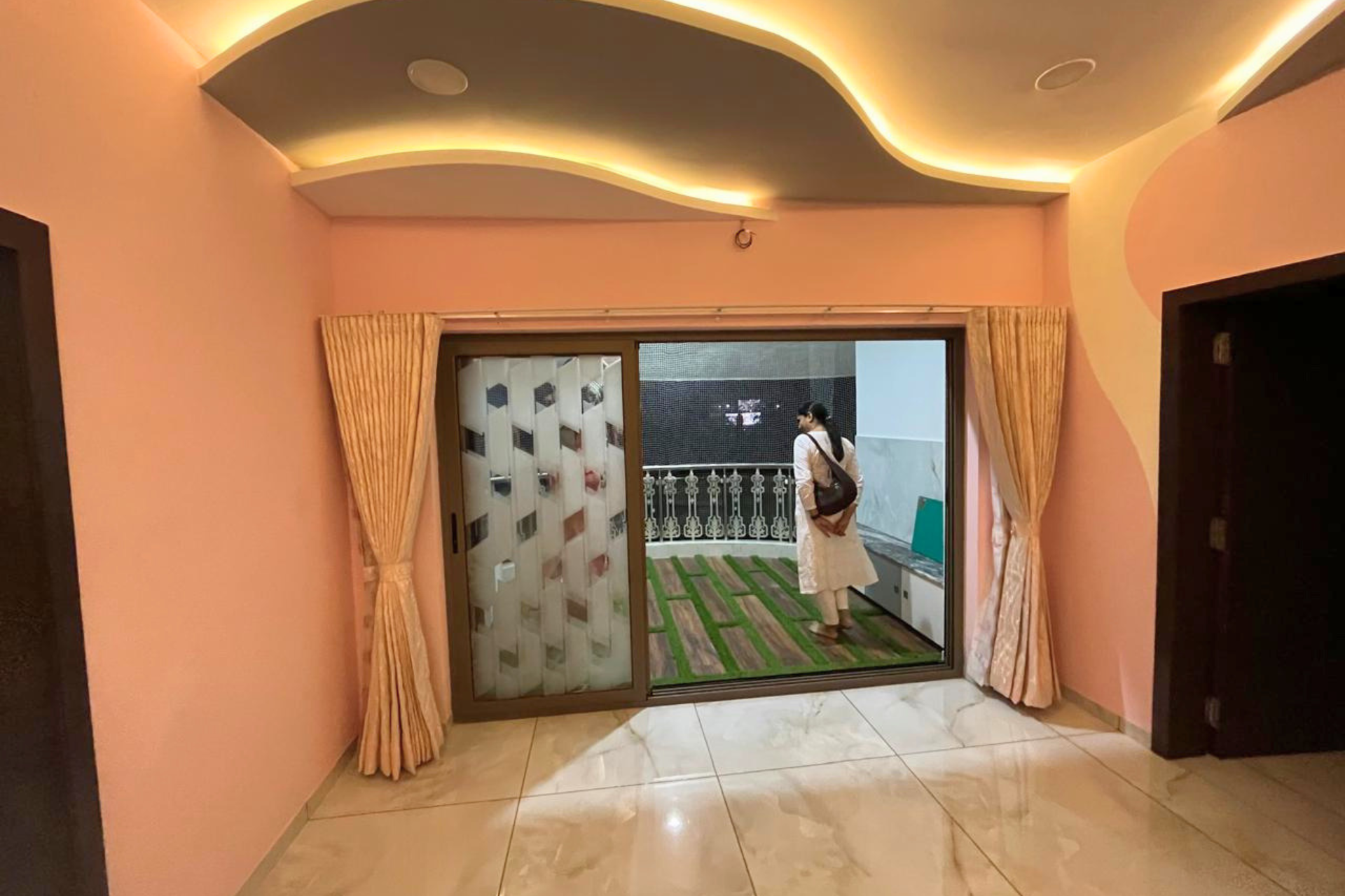 Curved ceiling bedroom entry interior design luxury 4BHK KBEX