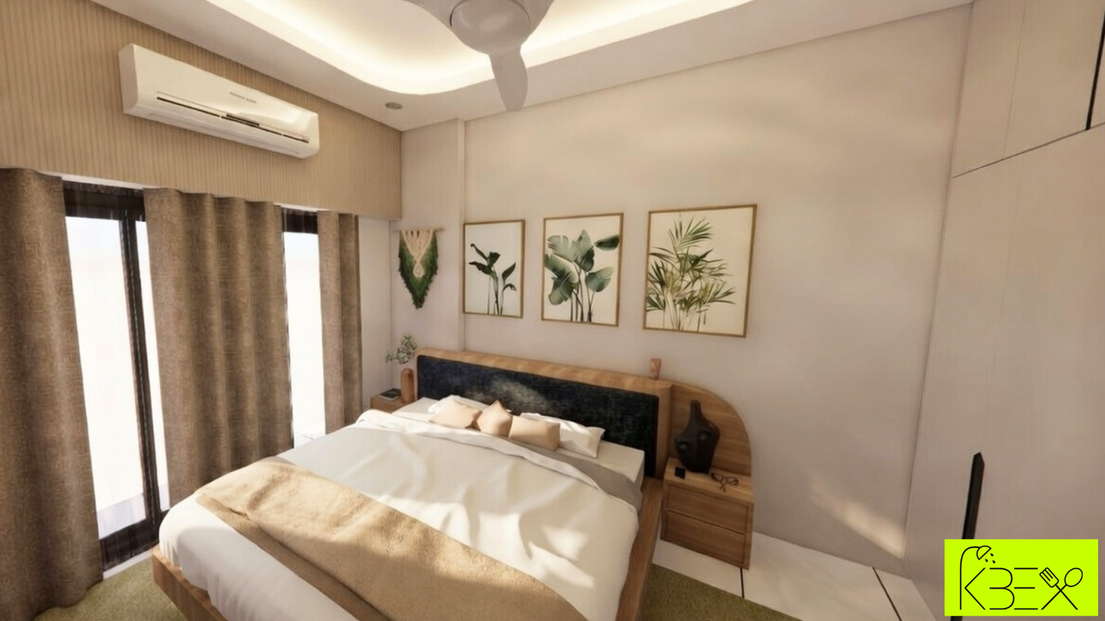 Bedroom design warm tones 3BHK Shilaj KBEX