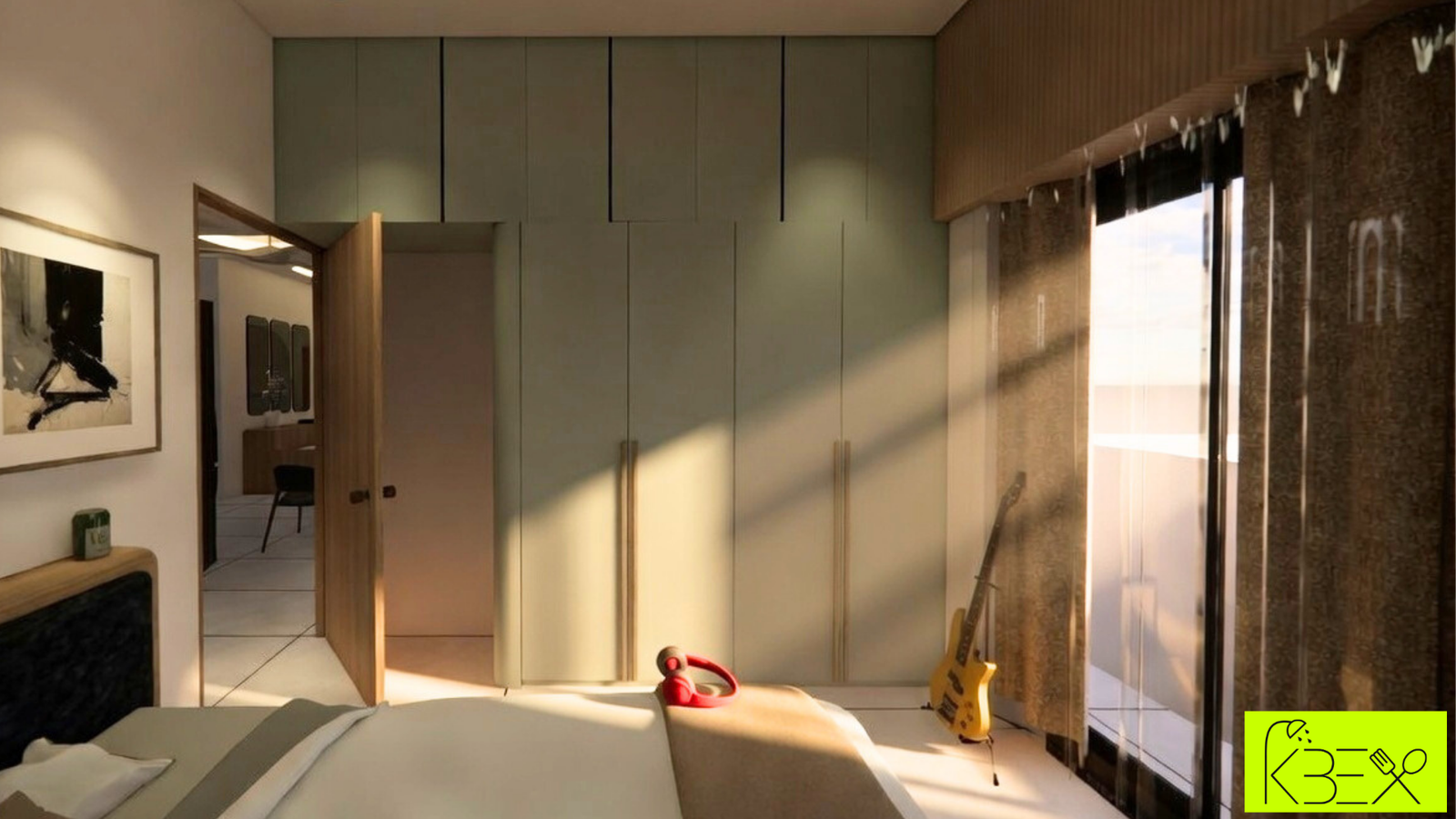 Bedroom green accent wall 3BHK Shilaj KBEX