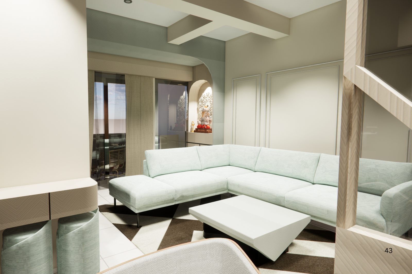 Scandinavian living room seating with sectional sofa and coffee table KBEX