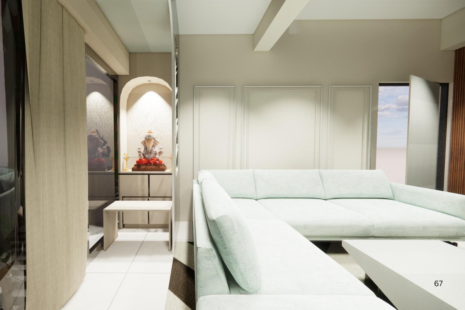 Contemporary living room with L-shaped sofa and neutral finishes KBEX